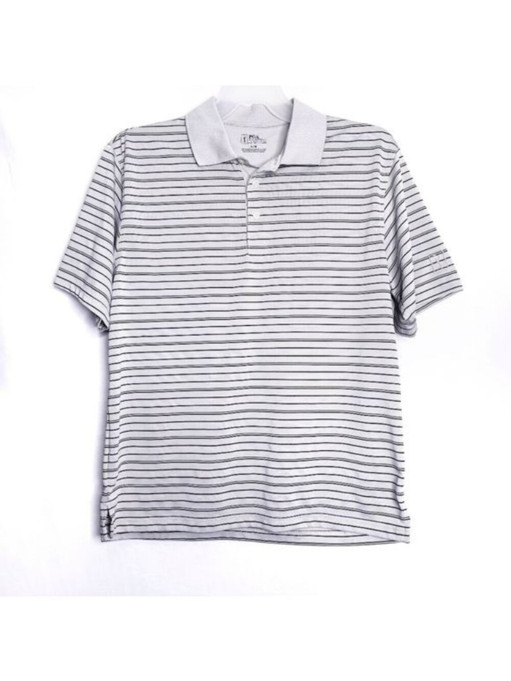 PGA Tour Tan Striped Short Sleeve Polo Shirt Men's Size Large
